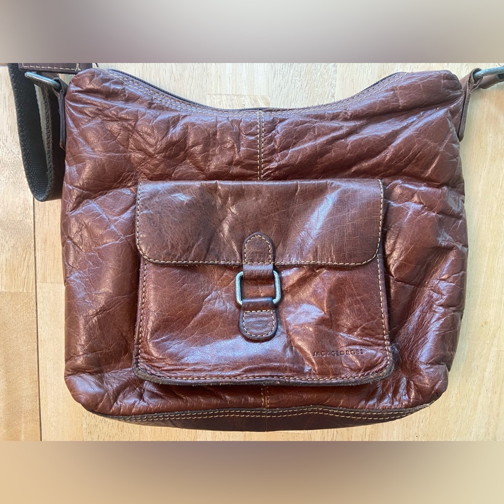 JACK GEORGES Voyager Collection Brown Leather Crossbody Bag Purse Rustic Urban